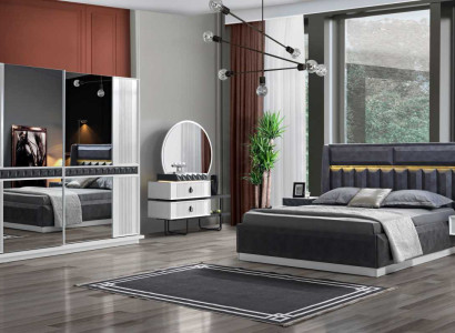 Gray-White Bedroom Furniture Textile Bed Bedside tables Luxury Cabinets new